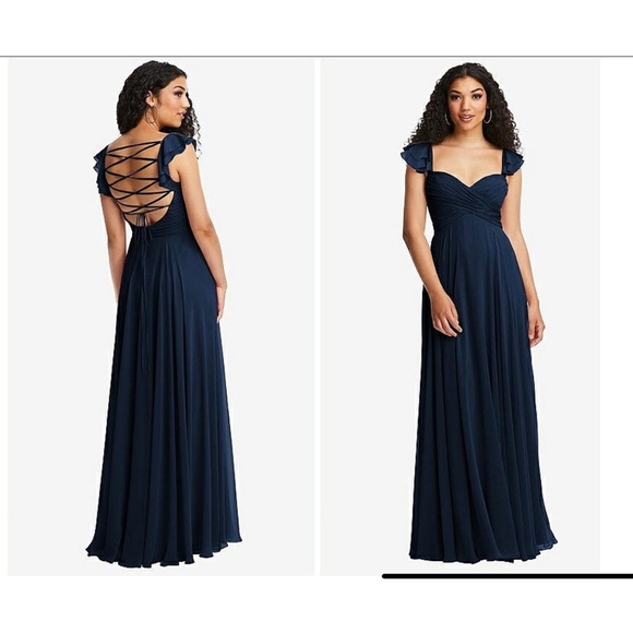 Social Bridesmaids Shirred Cross Bodice Lace Up Open Back Maxi Midnight 4 - Picture 1 of 11